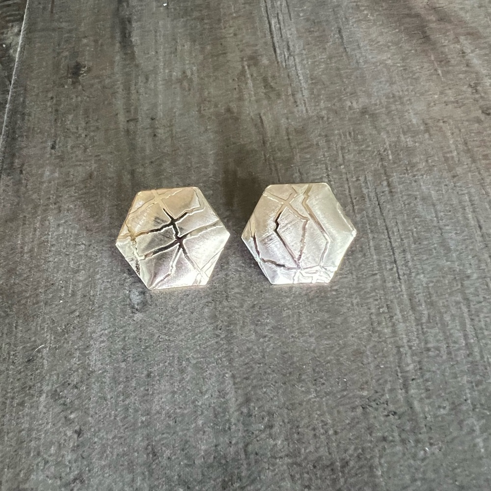 Vintage Hexagon Gold Statement Earrings